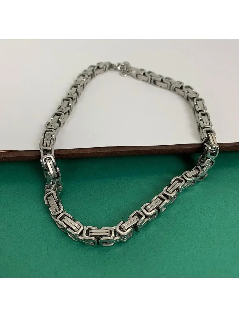 Y2k Cyber Punk style Silver stainless steel interlocked link chain necklace.